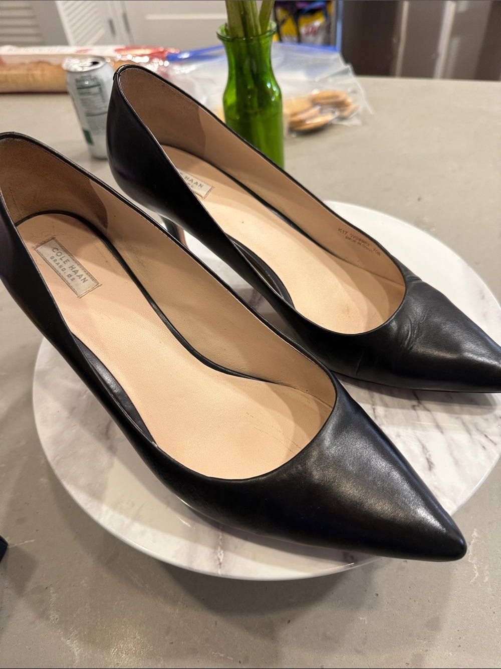 Cole Haan Black Leather Pointed-Toe Pumps
